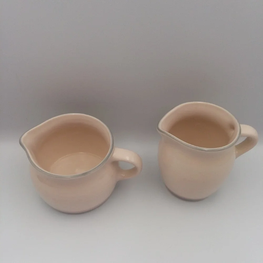 Pfaltzgraff Creamer & Sugar Bowl No Lid Set Pink‎ Stripe Stoneware Kitchen Decor